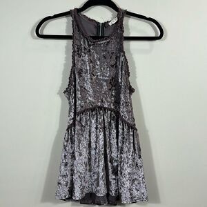 POL Crushed Velvet Racerback Babydoll Tank Top Crochet Trim Ruffle Women Small
